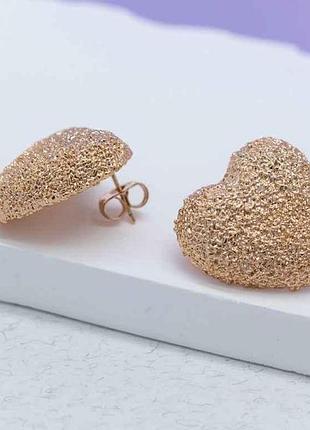 Сережки англійська застібка гвоздики серця 58116 24*25мм позолота 18к тм xuping 7копійок