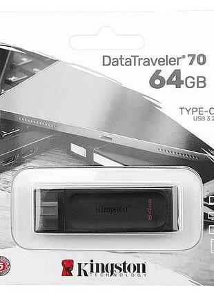 Флешка usb 64gb 3.2 data traveler 70 type-c чорна (тільки type-c) тм kingston 7копійок