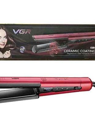 Випрямляч 70вт для волосся v-550 red, 100-230°c, керамічне покриття, 70w, led display тм vgr 7копійок