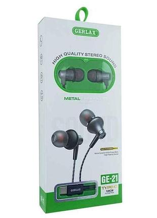 Навушники hands free ge-21 type-c чорні тм gerlax 7 копійок