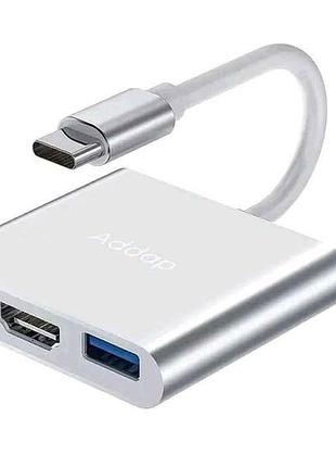 Перехідник type-c-hdmi-usb 3.0 (3в1) тм gerlax 7 копійок