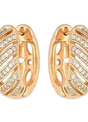 Сережки англійська застібка позолота 18k візерунок з кристалами арт.307155 тм xuping 7копійок
