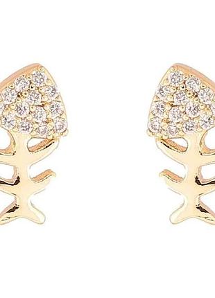 Сережки позолота 18k пусети «рибячі скелети» 283712 тм xuping 7копійок