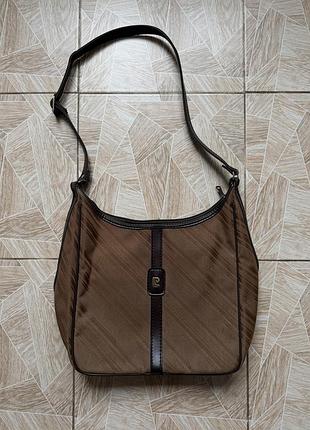 Сумка vintage pierre cardin brown monogram jacquard shoulder bag y2k leather trim opti