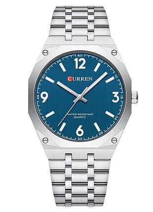 Мужские наручные часы curren 8504 silver-blue со стальным браслетом и синим циферблатом