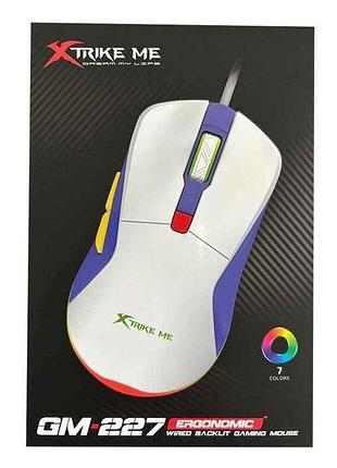 Мишка дротова usb ігрова gm-227 rgb/6 кнопок/1200-3600dpi/125hz біла 1,5м тм xtrike 7копійок