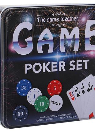 Набір для покеру в металевій коробці professional poker chips ig-8655 80 фішок