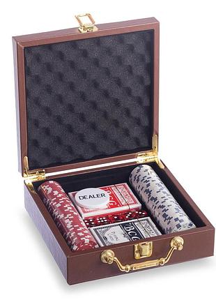 Набор для покера в кейсе из экокожи poker game set pk100l 100 фишек