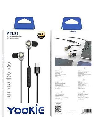 Наушники hands free type-c ytl21 черные тм yookie 7 копійок