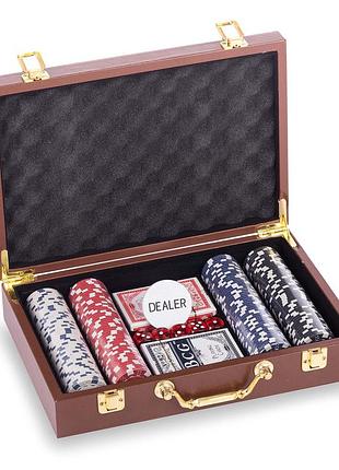 Набор для покера в кейсе из экокожи poker game set pk200l 200 фишек