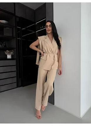 Трендовий костюм в фасоні oversize (жакет та штани палаццо), модель 483, бежевий