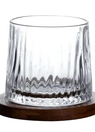 Стакан для виски dof 300 мл jiga rotating rocks glass с бамбуковой подставкой hp1601
