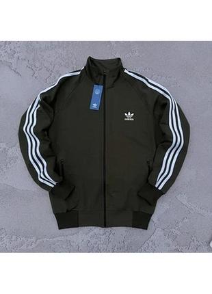 Олімпійка чоловіча з лампасами adidas на блискавці, модель ель, хакі