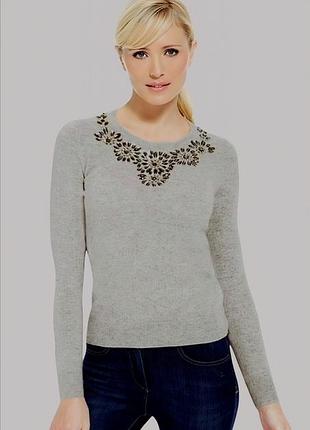 Роскошный кашемировый свитер, джемпер marks & spencer с камнями.