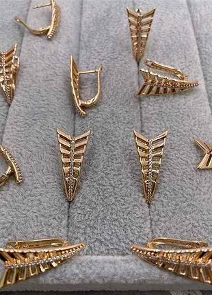 Сережки обирай небо 59412 25х12мм білі фіаніти вага 4.3г позолота 18к тм xuping 7копійок