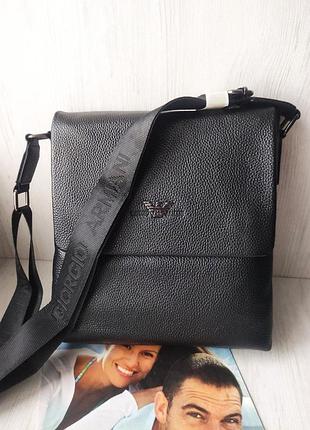 Чоловіча шкіряна сумка armani чорна