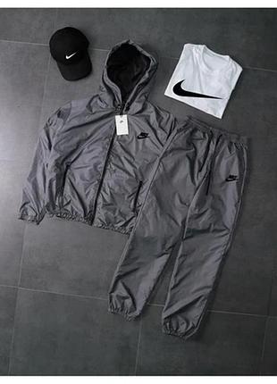 Костюм nike. водовідштовхуюча плащівка. вітровка +штани +кепка +футболка., серый
