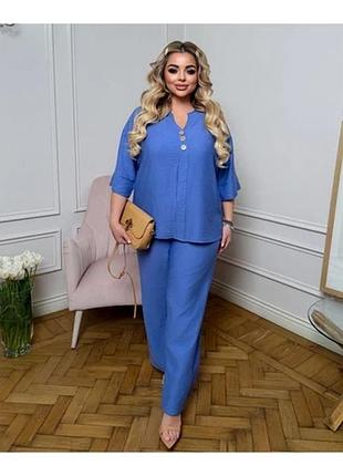 Женская костюм, модель ель, льон, голубой
