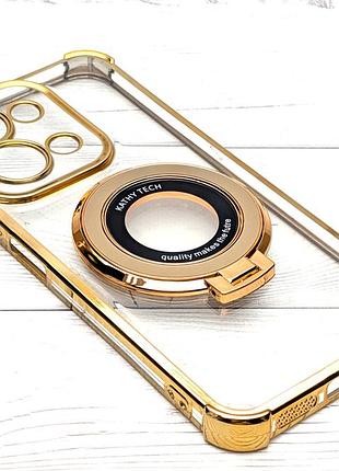 Чехол luxury case для xiaomi redmi 15c 4g eu (eu version код модели 25078ra3ee) прозрачный бампер с кольцом подставкой золотой 2
