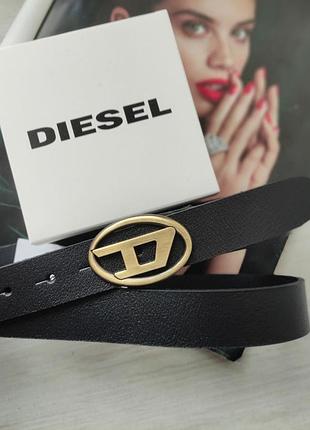 Шкіряний ремінь diesel black 2.7 см пряжка бронза