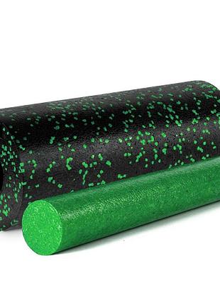 Масажний ролик (роллер) гладкий powerplay pp-4348 2 in 1 epp foam roller чорно/зелений (33x14см.)