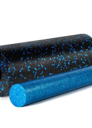 Масажний ролик (роллер) гладкий powerplay pp-4348 2 in 1 epp foam roller чорно/синій (33x14см.)