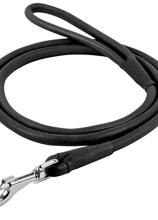 Круглый кожаный поводок для собаки "lockdog" длина 1.2 м черный