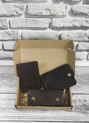 Подарунковий набір dnk leather №7 (затискач + обкладинка на права, id паспорт + ключниця) коричневий