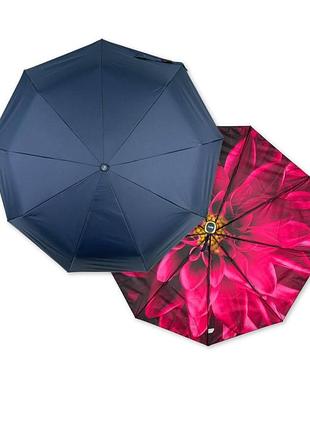 Женский зонт полуавтомат с двойной тканью от susino на 9 спиц, с принтом цветка внутри, синий, sys 0701-6