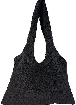 Женская плюшевая сумка через плечо 🧸 мягкая teddy bag, тренд 2026, черная