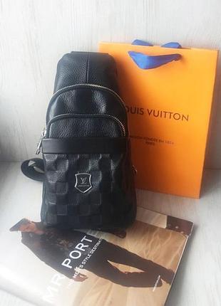 Мужская кожаная сумка слинг louis vuitton black через плечо