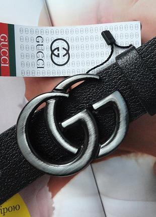 Жіночий шкіряний ремінь в стилі gucci пряжка хром ширина 3.8 см