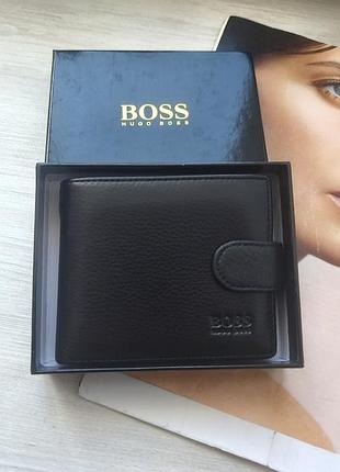 Мужской кожаный кошелек boss lux с зажимом