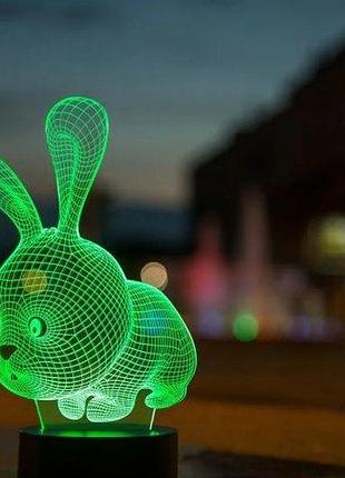 3d нічник "кролик" (волічне зображення) + пульт дк + мережевий адаптер + батарейки (3ааа) 3dtoyslamp