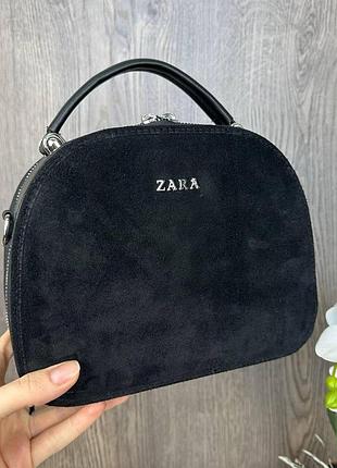 Женская замшевая сумка клатч на плечо стиль zara черная, мини сумочка натуральная замша зара