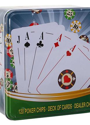Набір для покеру в металевій коробці poker game set ig-8656 120 фішок