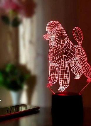 3d нічник "пудель" (волічне зображення) + пульт дк + мережевий адаптер + батарейки (3ааа) 3dtoyslamp