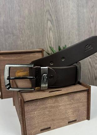 Классический мужской кожаный ремень широкий стиль лакоста крокодил lacoste темно-коричневый