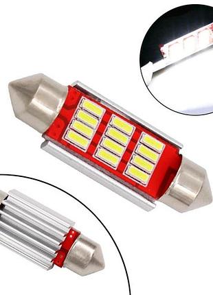 Led лампа c5w c10w 36мм, 12 smd 4014, с обманкой canbus, белый свет для авто, салона и номера