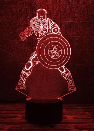 Детский ночник - светильник "капитан америка 3" 3dtoyslamp
