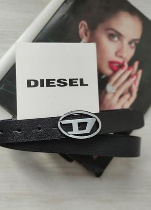 Кожаный ремень diesel black 2.7 см пряжка хром