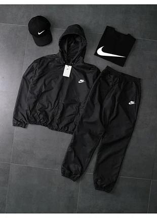 Костюм nike. водовідштовхуюча плащівка. вітровка +штани +кепка +футболка., чорний
