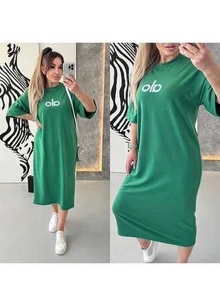 Сукня-туніка вільного крою. у стилі oversize. тканина двонитка., модель 208, зелений
