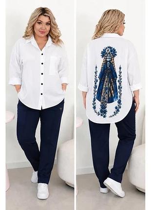 Рубашка стильна льняна з принтом мотанка. тканина льон-батиста., білий