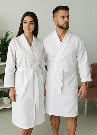 Легкий халат luxyart кимоно размер (50-52) l 100% хлопок белый (ls-3847)