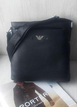 Мужская кожаная сумка мессенджер armani
