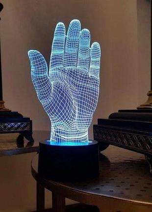 3d ночник "дай пять" (увеличенное изображение)+ пульт ду + сетевой адаптер + батарейки (3ааа) 3dtoyslamp