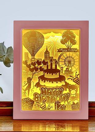 3d настільна картина-нічник "з днем народження" 3dtoyslamp