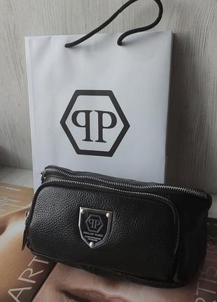 Чоловіча шкіряна сумка бананка louis vuitton чорна