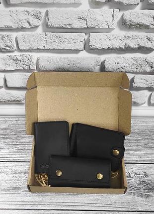 Подарунковий набір dnk leather №7 (затискач + обкладинка на права, id паспорт + ключниця) чорний